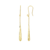 14K Yellow Gold Diamond Cut Long Teardrop Drop Earrings fine designer jewelry for men and women